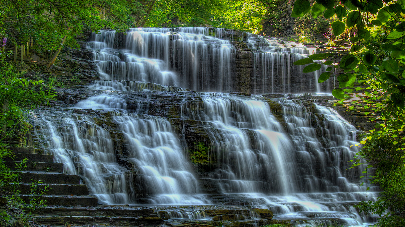 Water Falls in The Forest. Wallpaper in 1366x768 Resolution