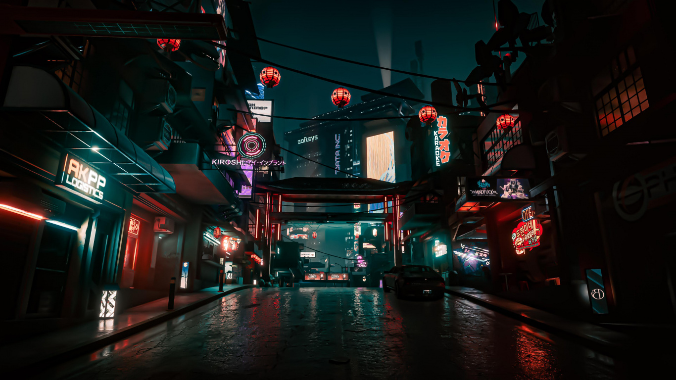 Cyberpunk 2077, Automotive Lighting, Gebäude, Fenster, Strom. Wallpaper in 1366x768 Resolution