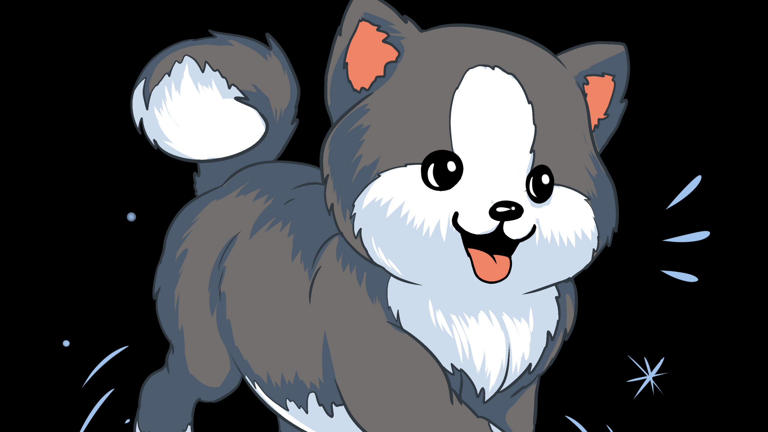 Cat, Poster, Great Dane, Cartoon, Art. Wallpaper in 2560x1440 Resolution