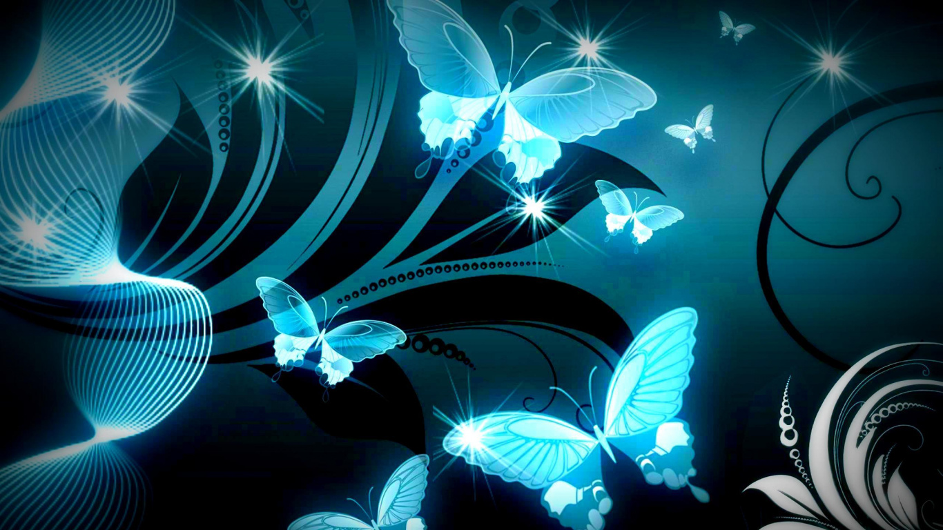 Illustration de Papillon Bleu et Noir. Wallpaper in 1366x768 Resolution