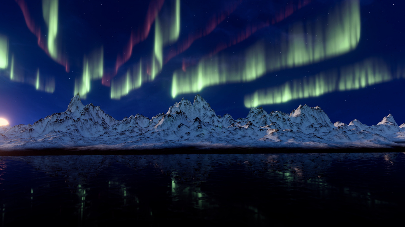 Las Luces Del Norte, Aurora, Tierra, Azul, Agua. Wallpaper in 1366x768 Resolution