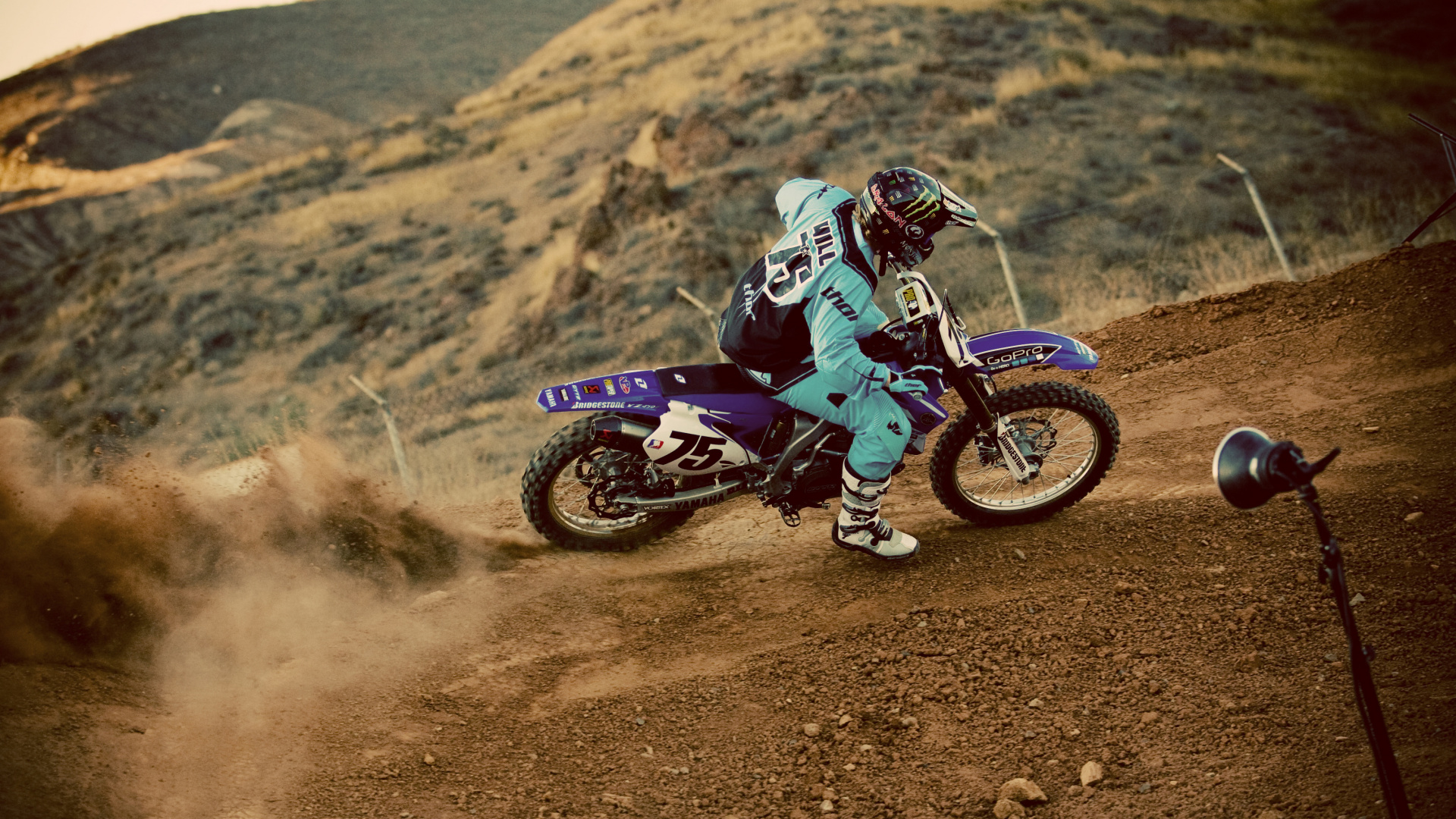 Man in White and Red Motocross Helmet Riding Motocross Dirt Bike. Wallpaper in 1920x1080 Resolution