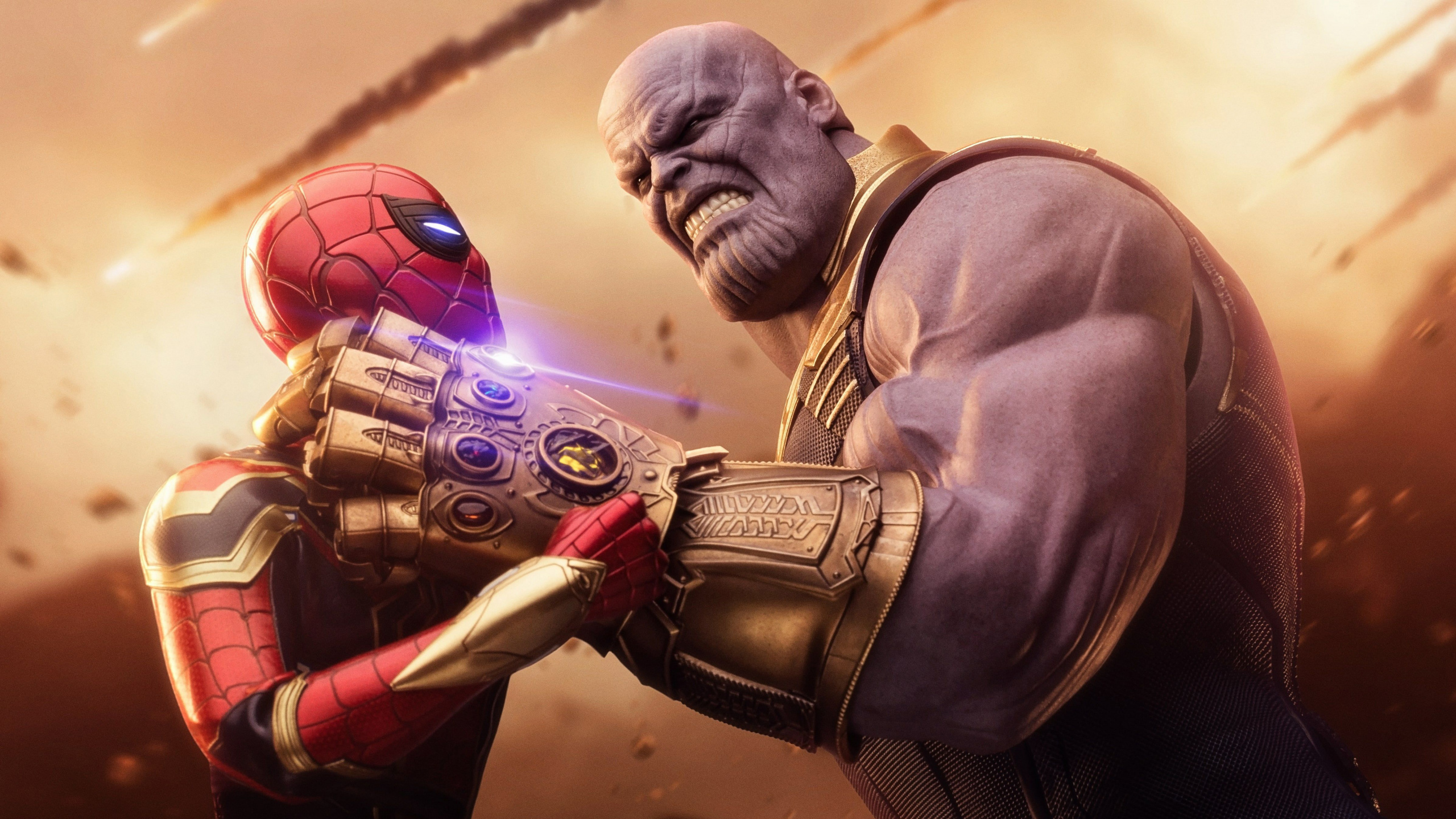 Thanos, Marvel Avengers, Thanos Contre Spiderman, Spider-man, L'homme de Fer. Wallpaper in 2560x1440 Resolution