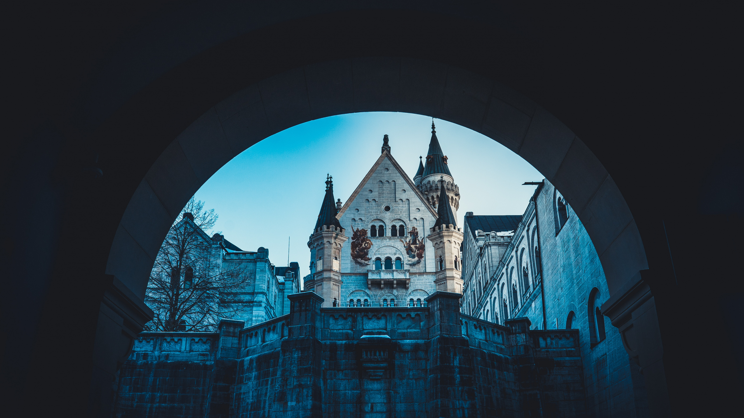 天鹅城堡, 城堡, 建筑, 反射, 拱门 壁纸 2560x1440 允许