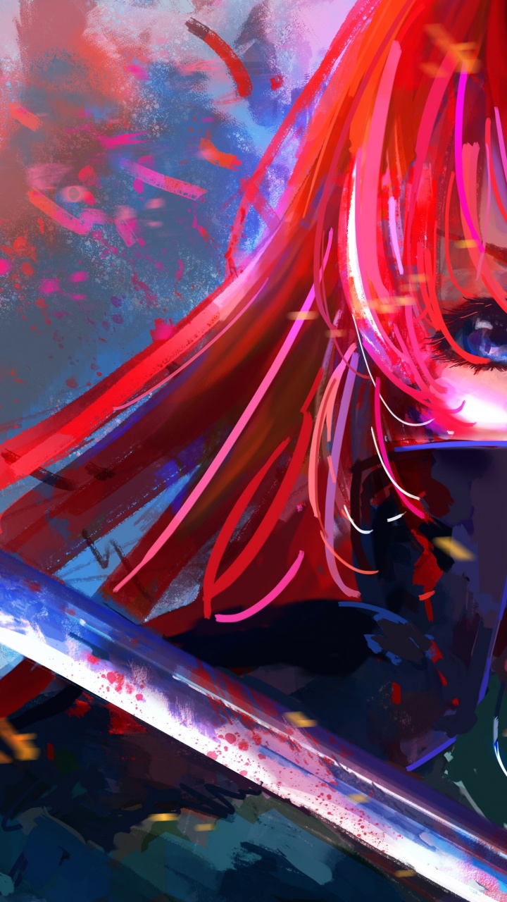 Woman With Red Hair Anime Character. Wallpaper in 720x1280 Resolution