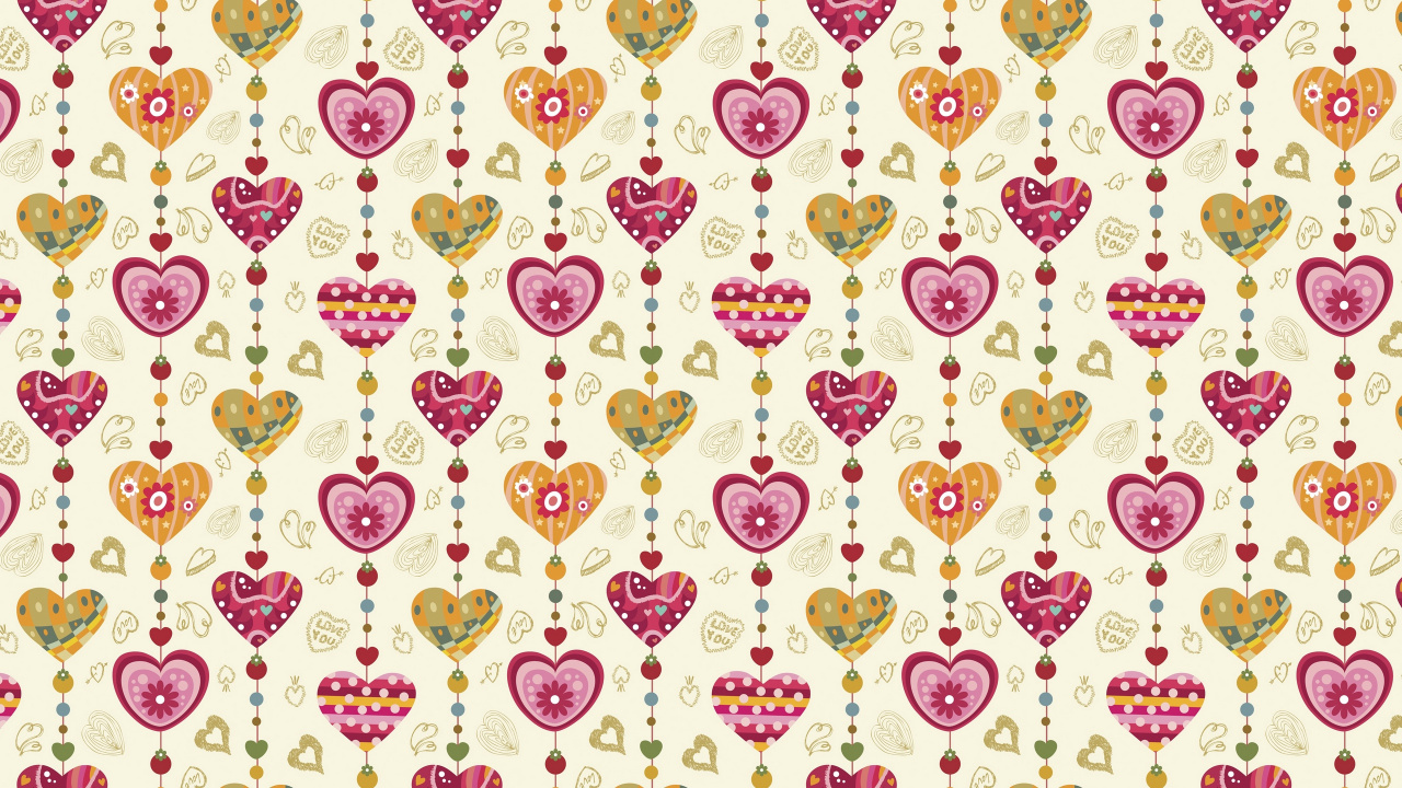 Illustration Coeur Rose et Jaune et Coeurs. Wallpaper in 1280x720 Resolution