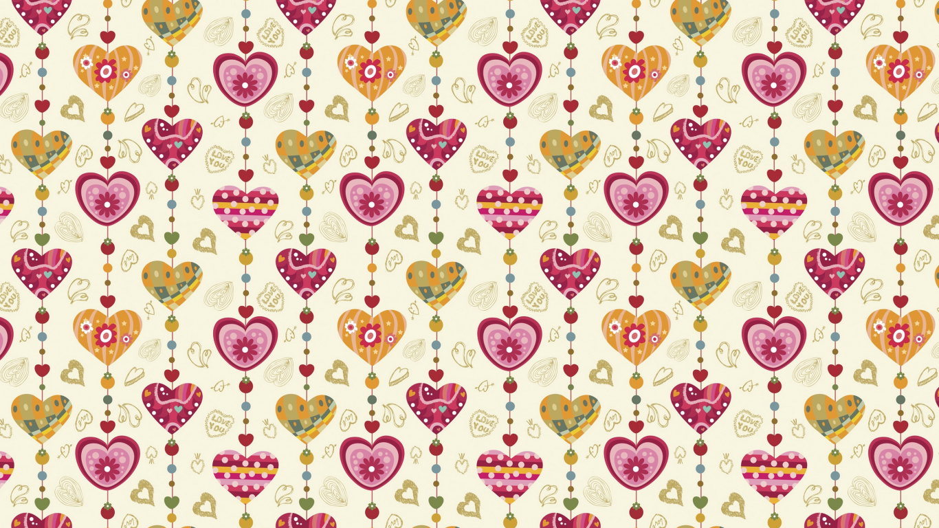 Ilustración de Corazón y Corazones Rosa y Amarillo. Wallpaper in 1366x768 Resolution