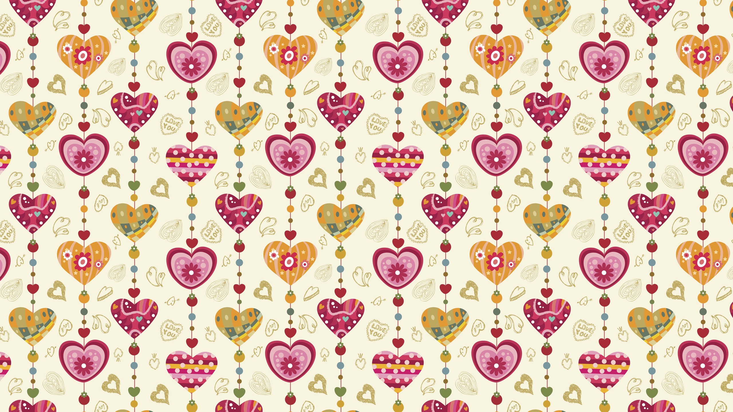 Ilustración de Corazón y Corazones Rosa y Amarillo. Wallpaper in 2560x1440 Resolution