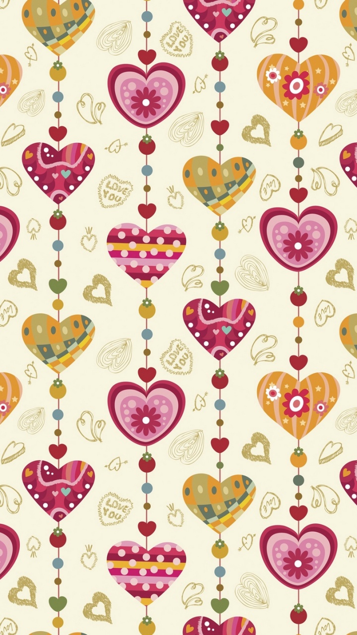 Pink and Yellow Heart and Hearts Illustration. Wallpaper in 720x1280 Resolution
