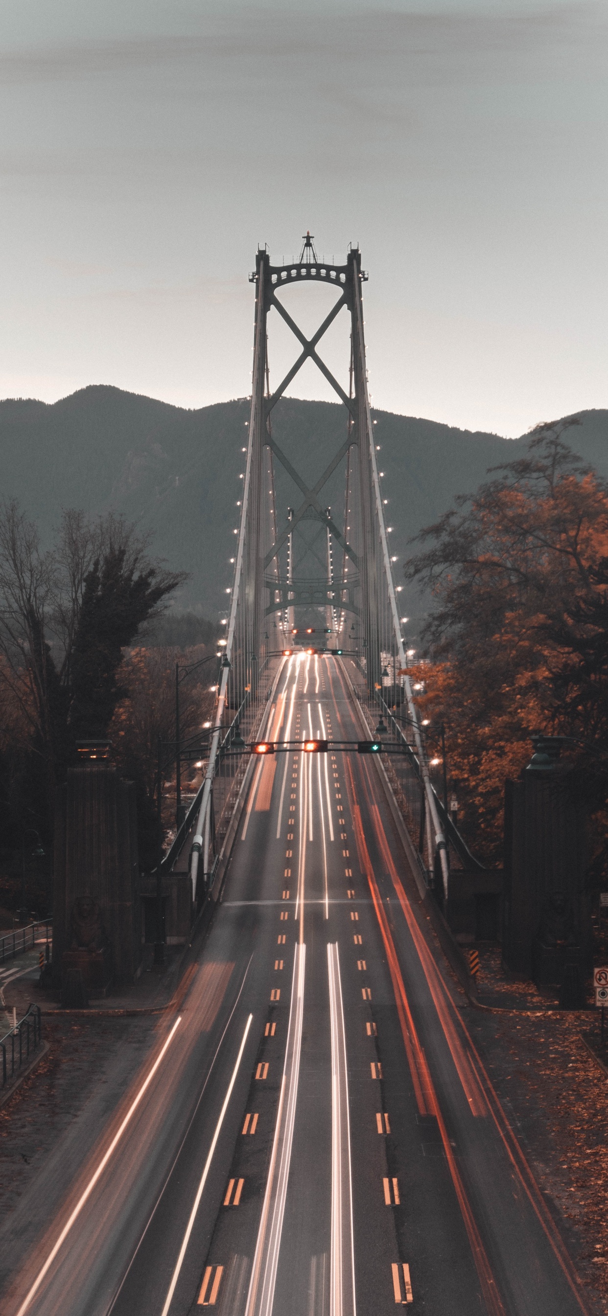Photographie en Accéléré de Voitures Sur le Pont Pendant la Nuit. Wallpaper in 1242x2688 Resolution