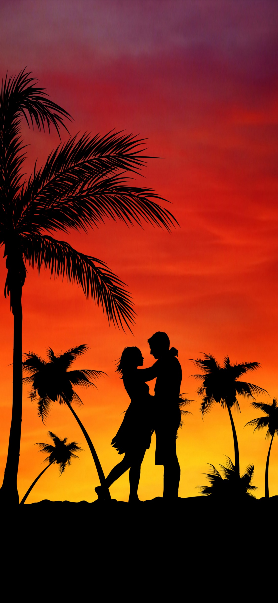 Tree, Palm Tree, Silhouette, Sunset, Afterglow. Wallpaper in 1125x2436 Resolution