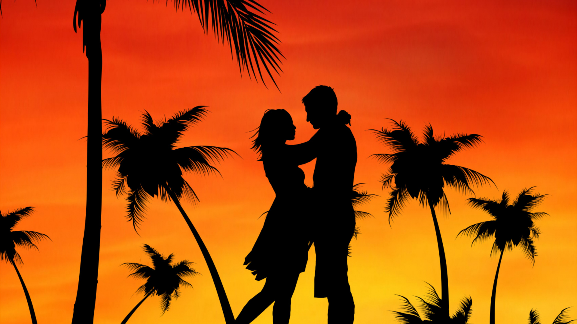 Tree, Palm Tree, Silhouette, Sunset, Afterglow. Wallpaper in 1920x1080 Resolution