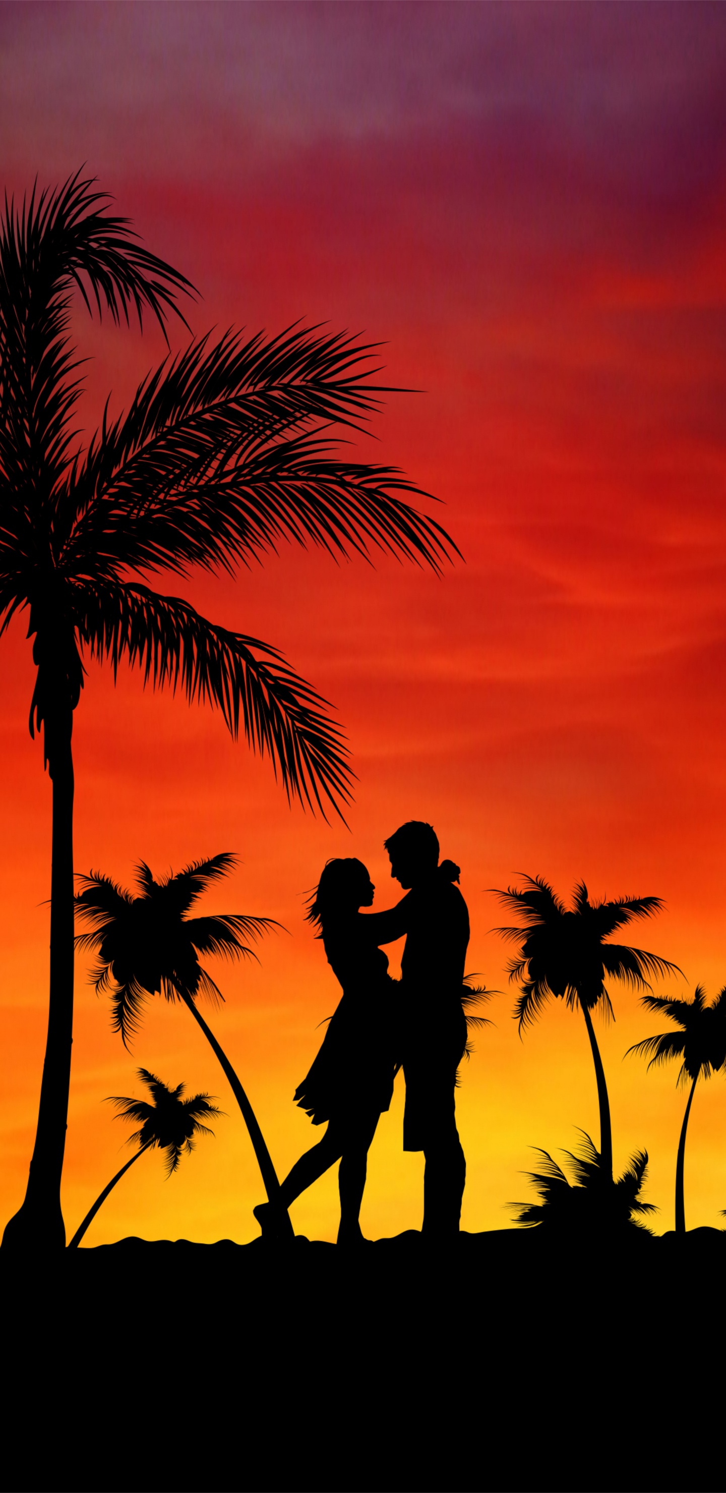 Silhouette, Afterglow, Plantes Ligneuses, Les Appareils de Poche, Amour. Wallpaper in 1440x2960 Resolution