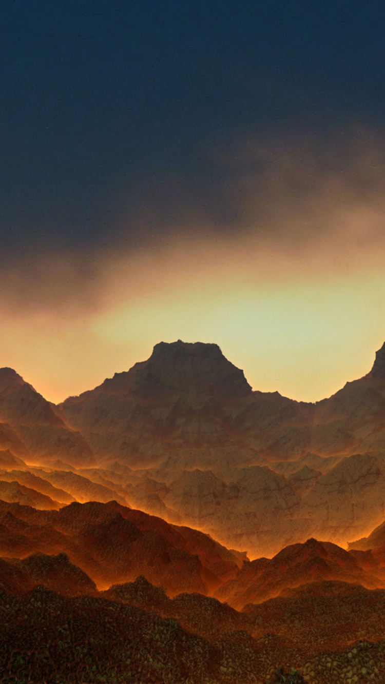 Silhouette of Mountains During Sunset. Wallpaper in 750x1334 Resolution