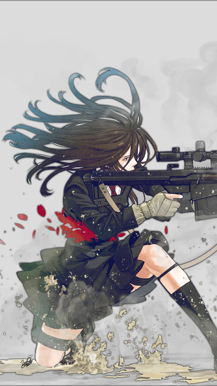 Personnage D'anime Masculin Aux Cheveux Noirs Tenant un Fusil. Wallpaper in 720x1280 Resolution