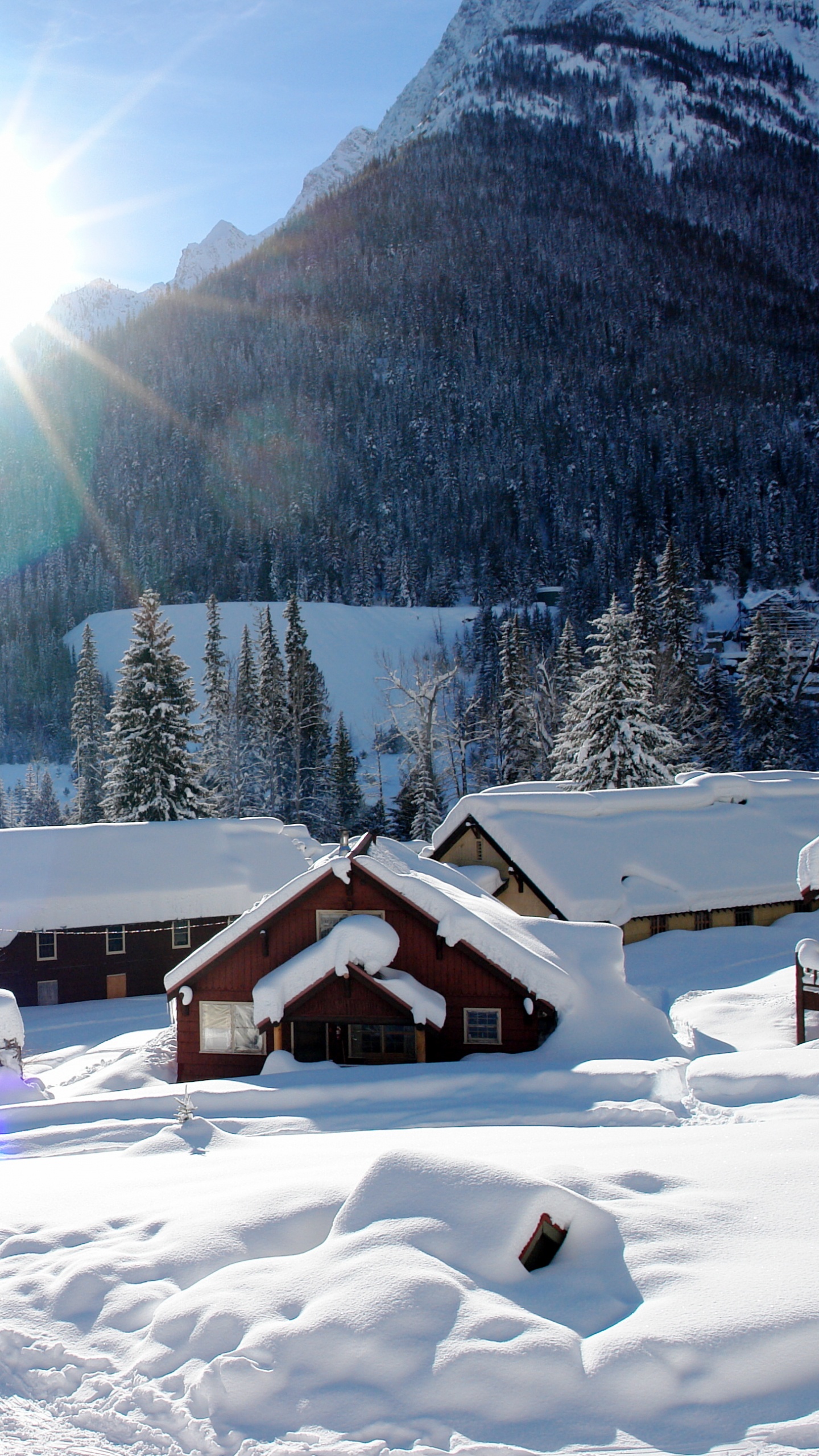 山村, 冬天, 多山的地貌, 冻结, 山脉 壁纸 1440x2560 允许