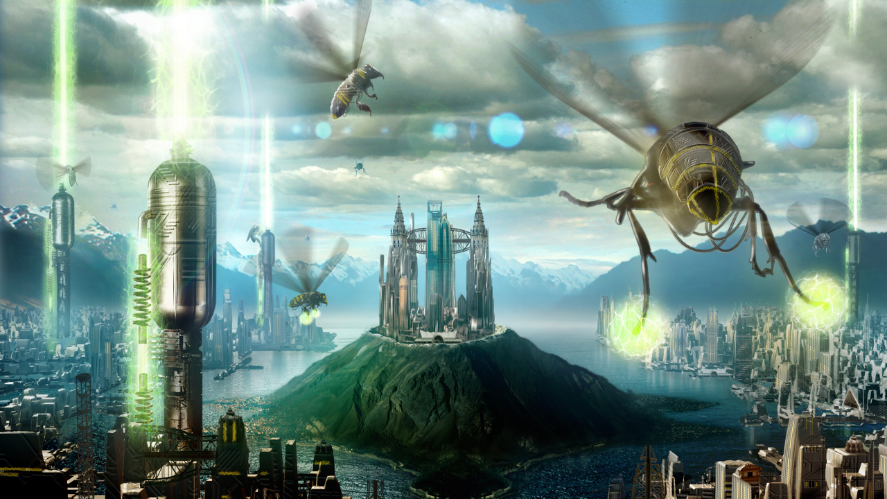 City Skyline Under Blue Sky. Wallpaper in 1280x720 Resolution