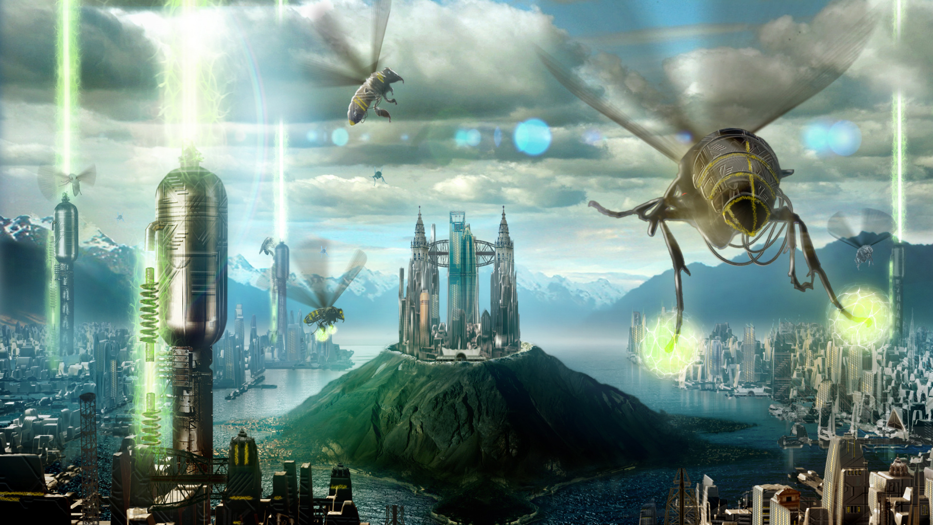 City Skyline Under Blue Sky. Wallpaper in 1920x1080 Resolution