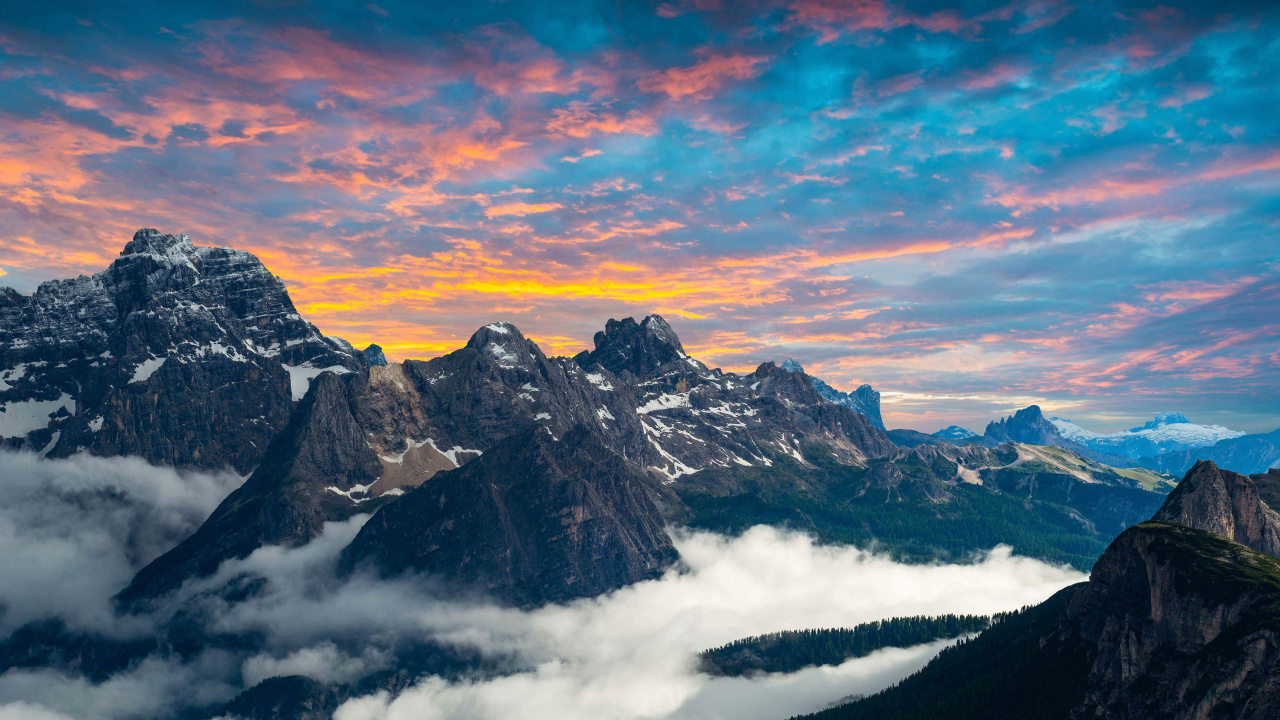 Dolomiten, Bergkette, Bergigen Landschaftsformen, Natur, Cloud. Wallpaper in 1280x720 Resolution