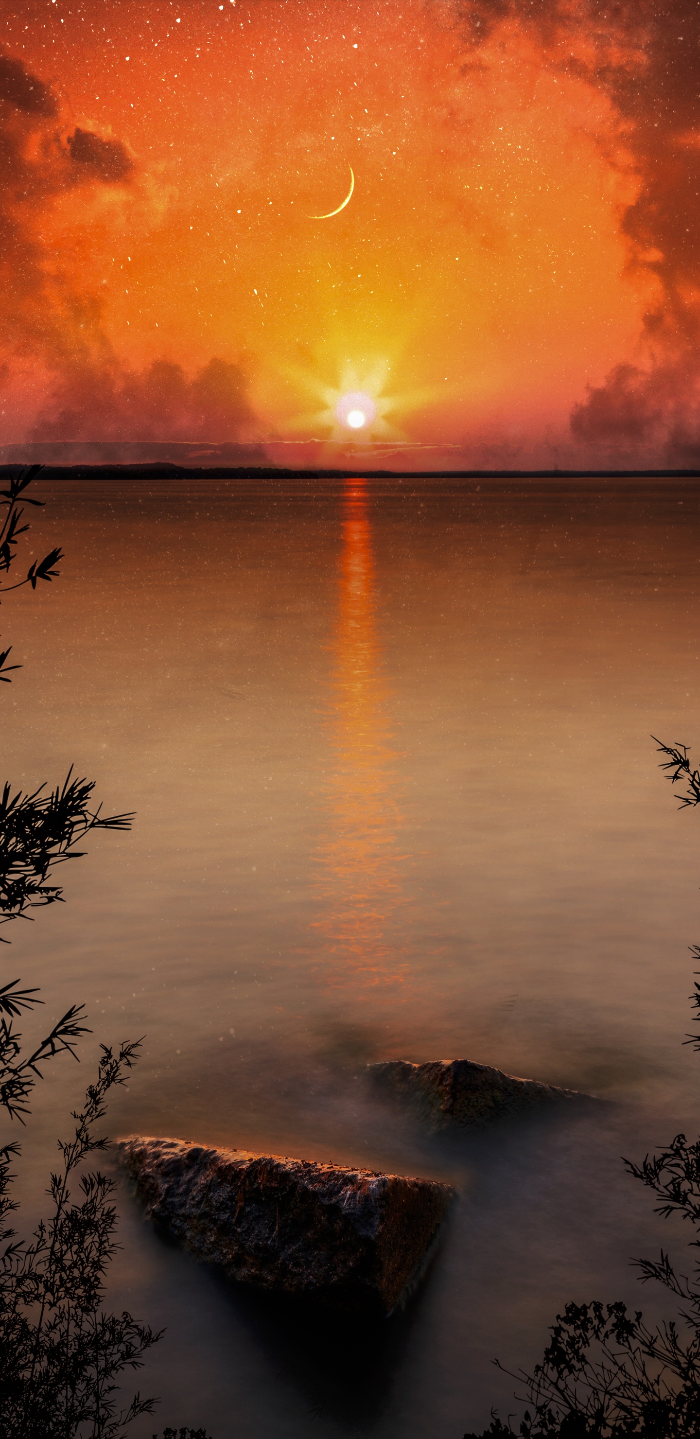 Afterglow, Wasser, Brücke, Cloud, Wasserressourcen. Wallpaper in 1440x2960 Resolution