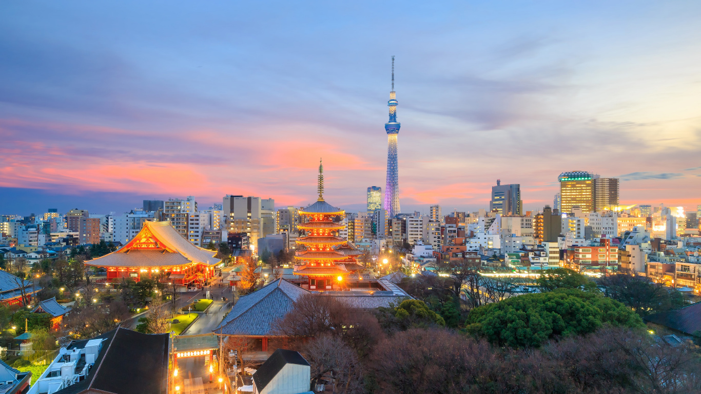 Skyline Der Stadt Bei Nacht Night. Wallpaper in 1366x768 Resolution