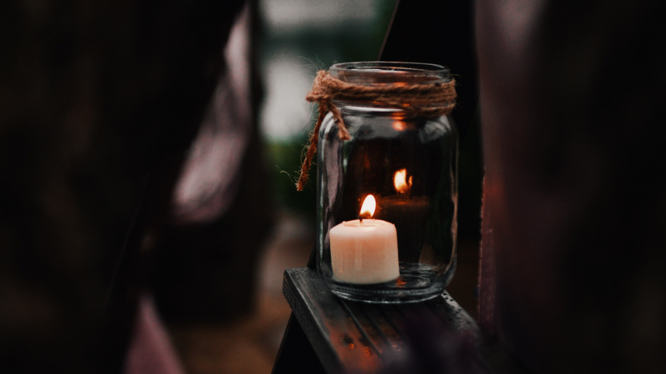 Lighted Candle in Clear Glass Jar. Wallpaper in 1366x768 Resolution