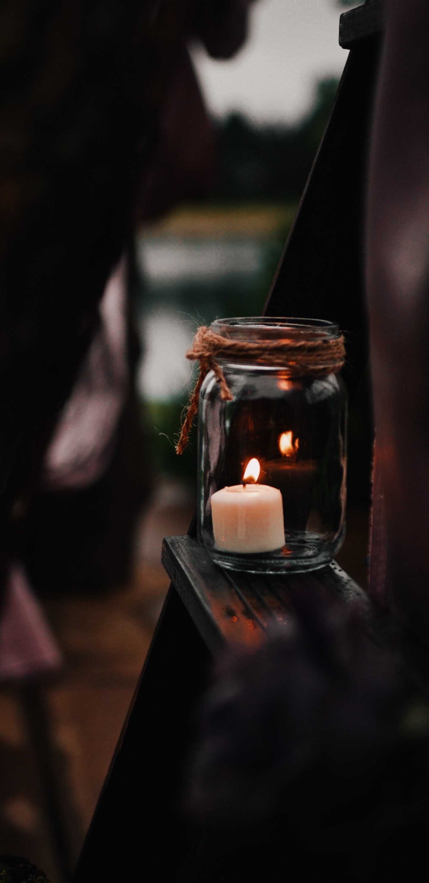 Lighted Candle in Clear Glass Jar. Wallpaper in 1440x2960 Resolution