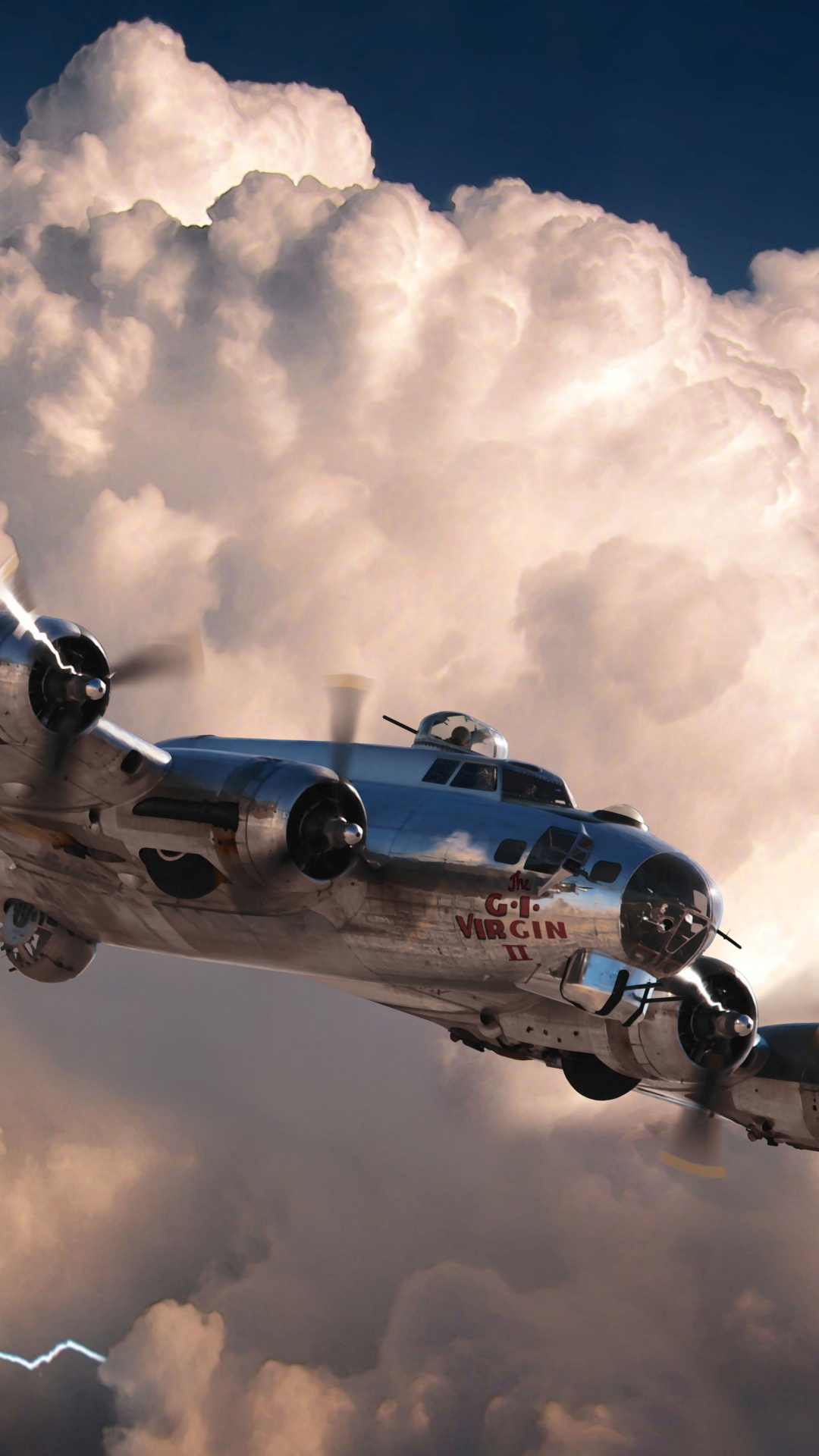 Blaues Und Weißes Flugzeug Unter Weißen Wolken Und Blauem Himmel Tagsüber. Wallpaper in 1080x1920 Resolution