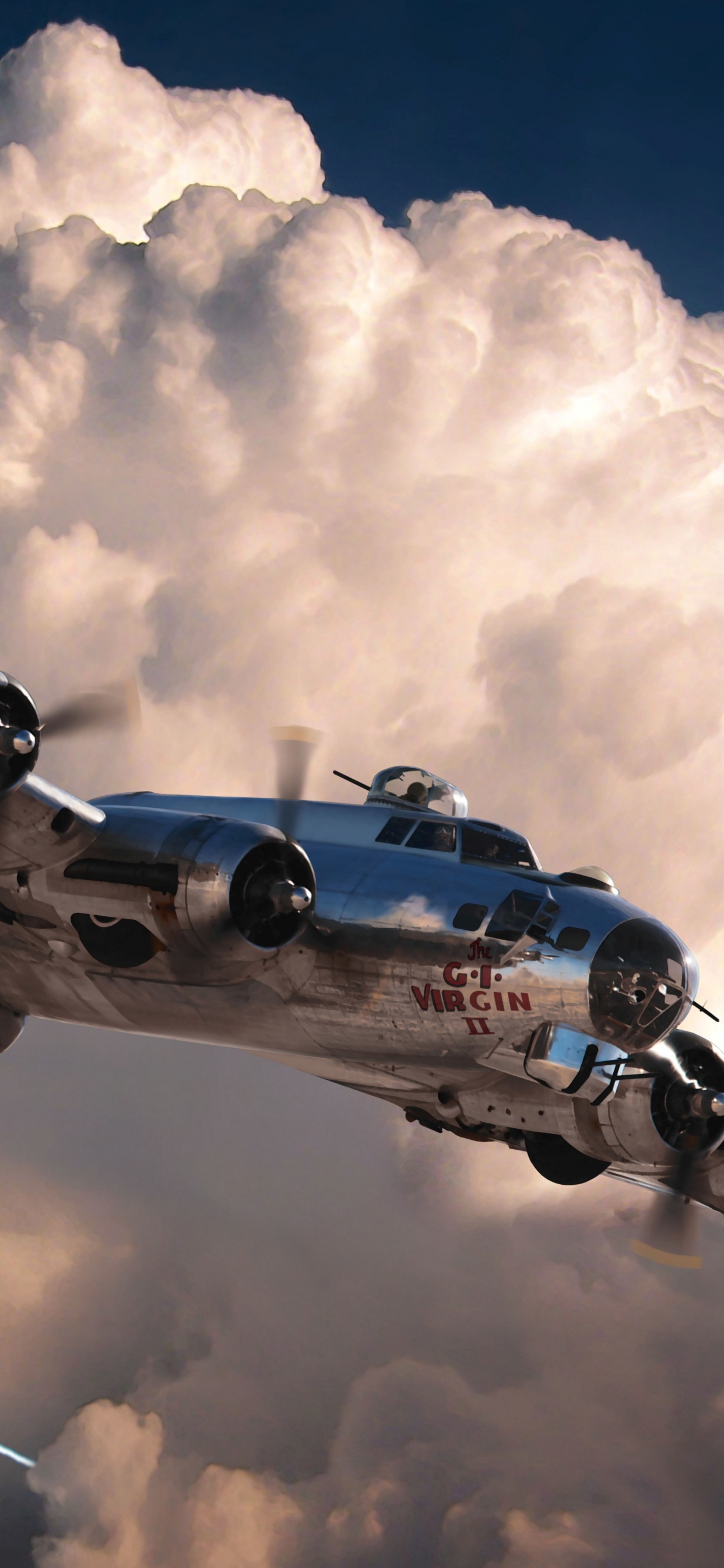 Blaues Und Weißes Flugzeug Unter Weißen Wolken Und Blauem Himmel Tagsüber. Wallpaper in 1242x2688 Resolution