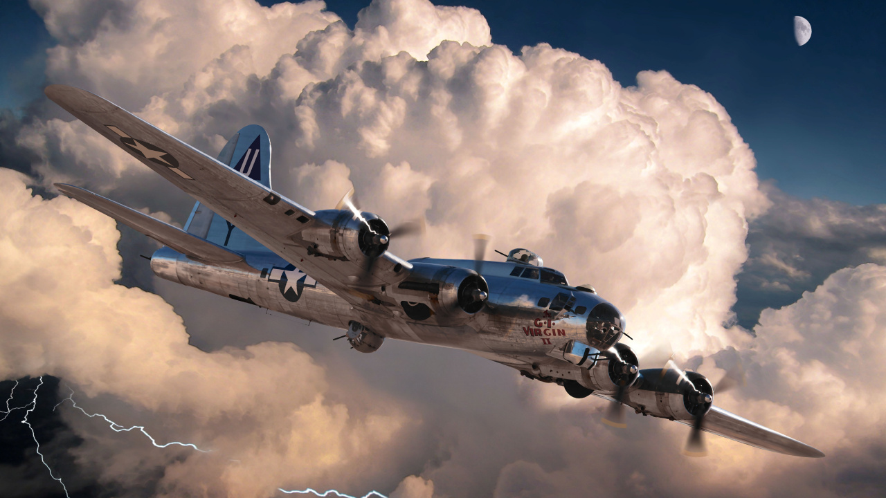 Blaues Und Weißes Flugzeug Unter Weißen Wolken Und Blauem Himmel Tagsüber. Wallpaper in 1280x720 Resolution