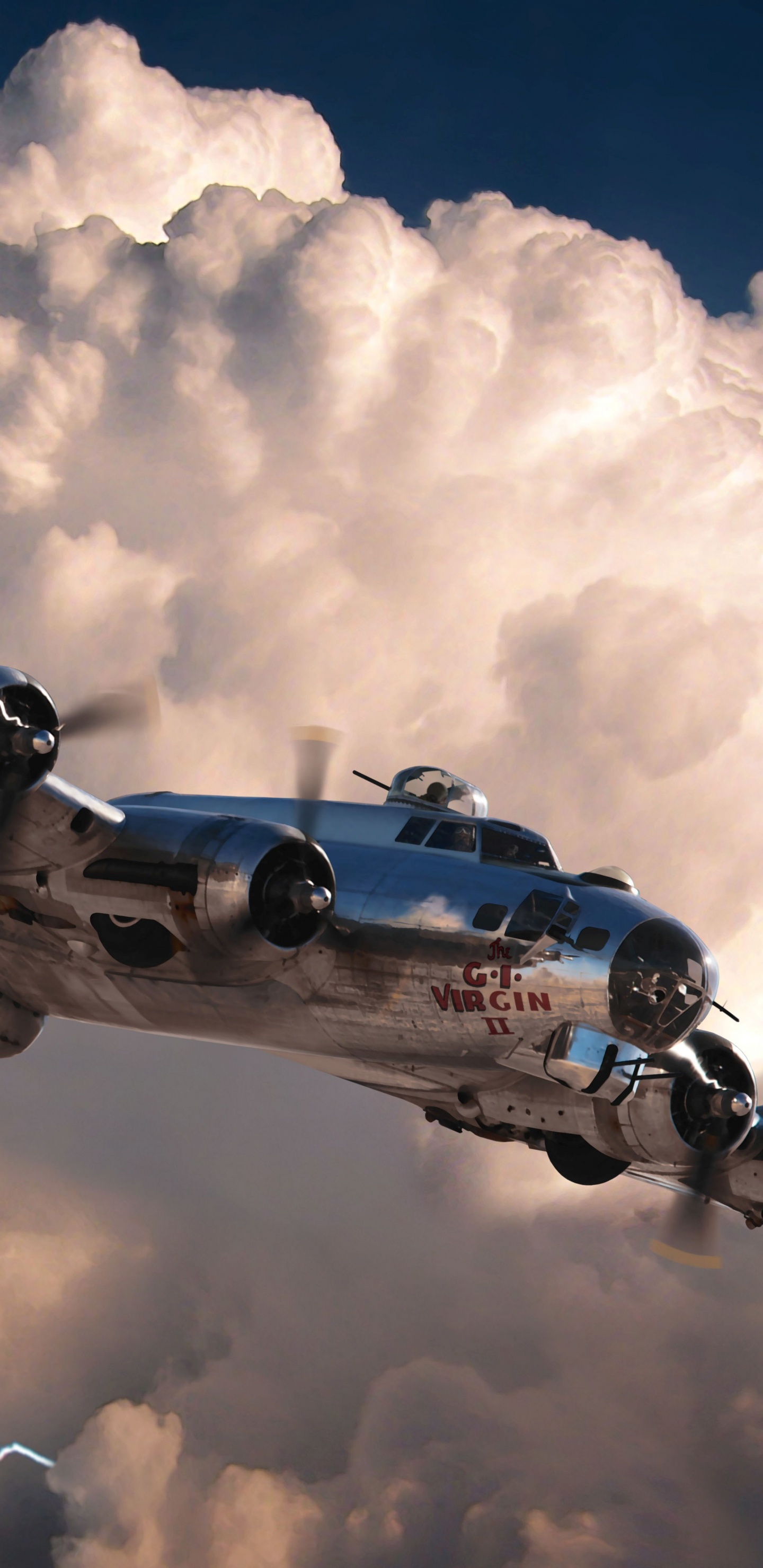 Blaues Und Weißes Flugzeug Unter Weißen Wolken Und Blauem Himmel Tagsüber. Wallpaper in 1440x2960 Resolution