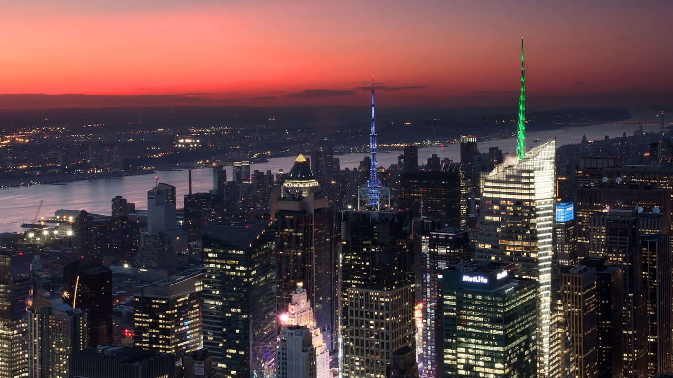 Aerial View of City Buildings During Night Time. Wallpaper in 1366x768 Resolution