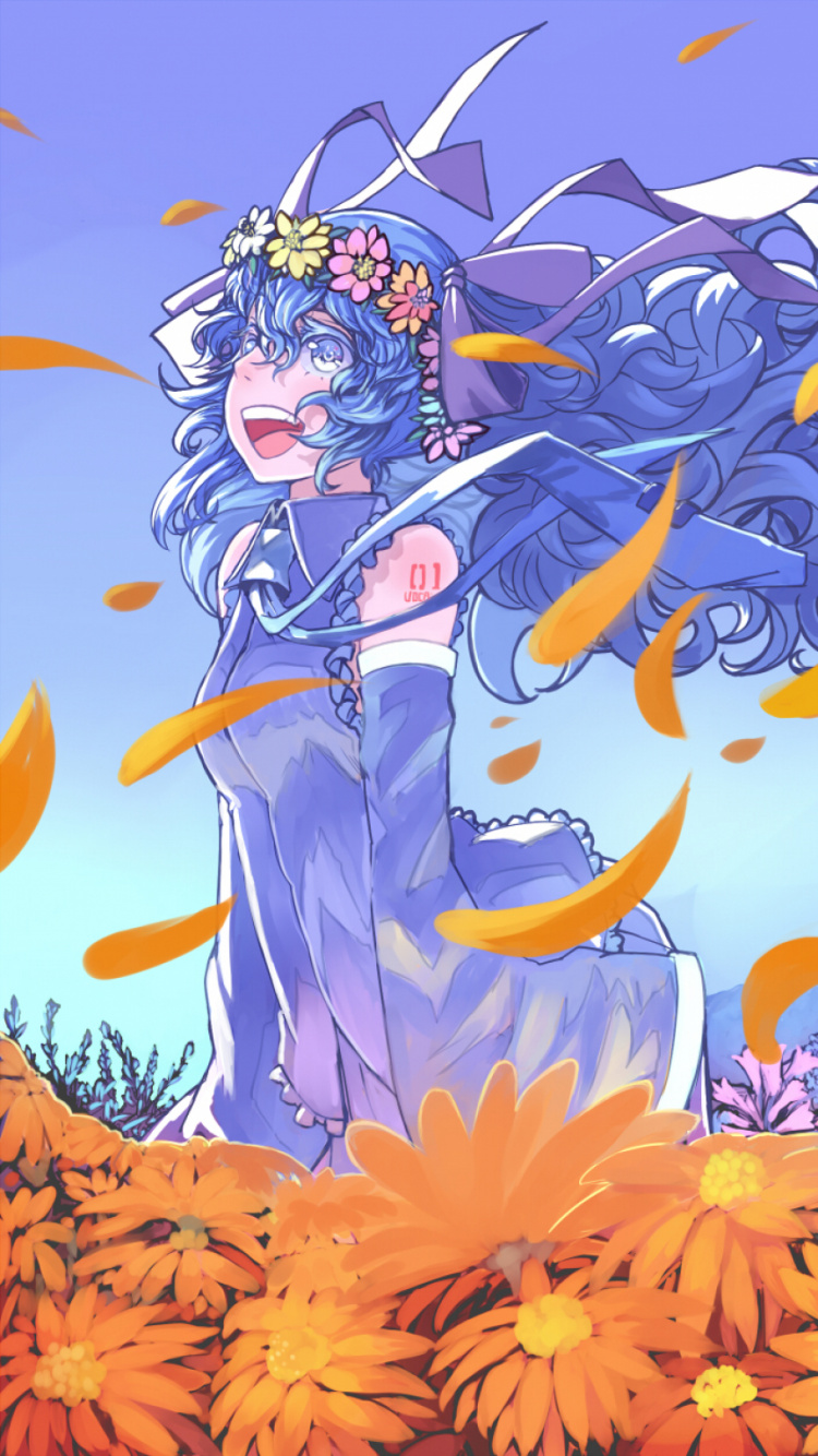 Pintura Floral Naranja y Azul. Wallpaper in 750x1334 Resolution