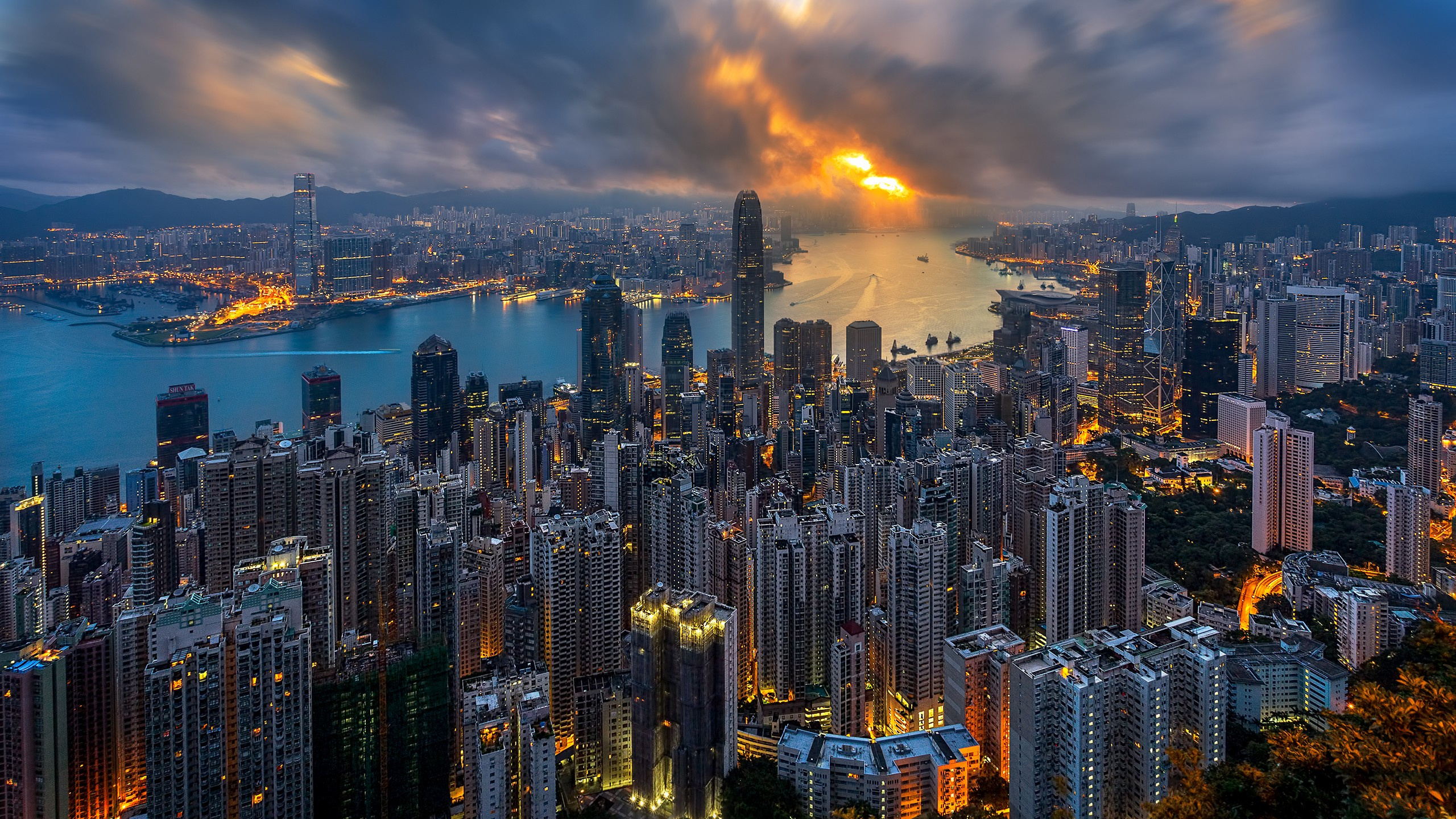 Skyline Der Stadt Bei Nacht Night. Wallpaper in 2560x1440 Resolution