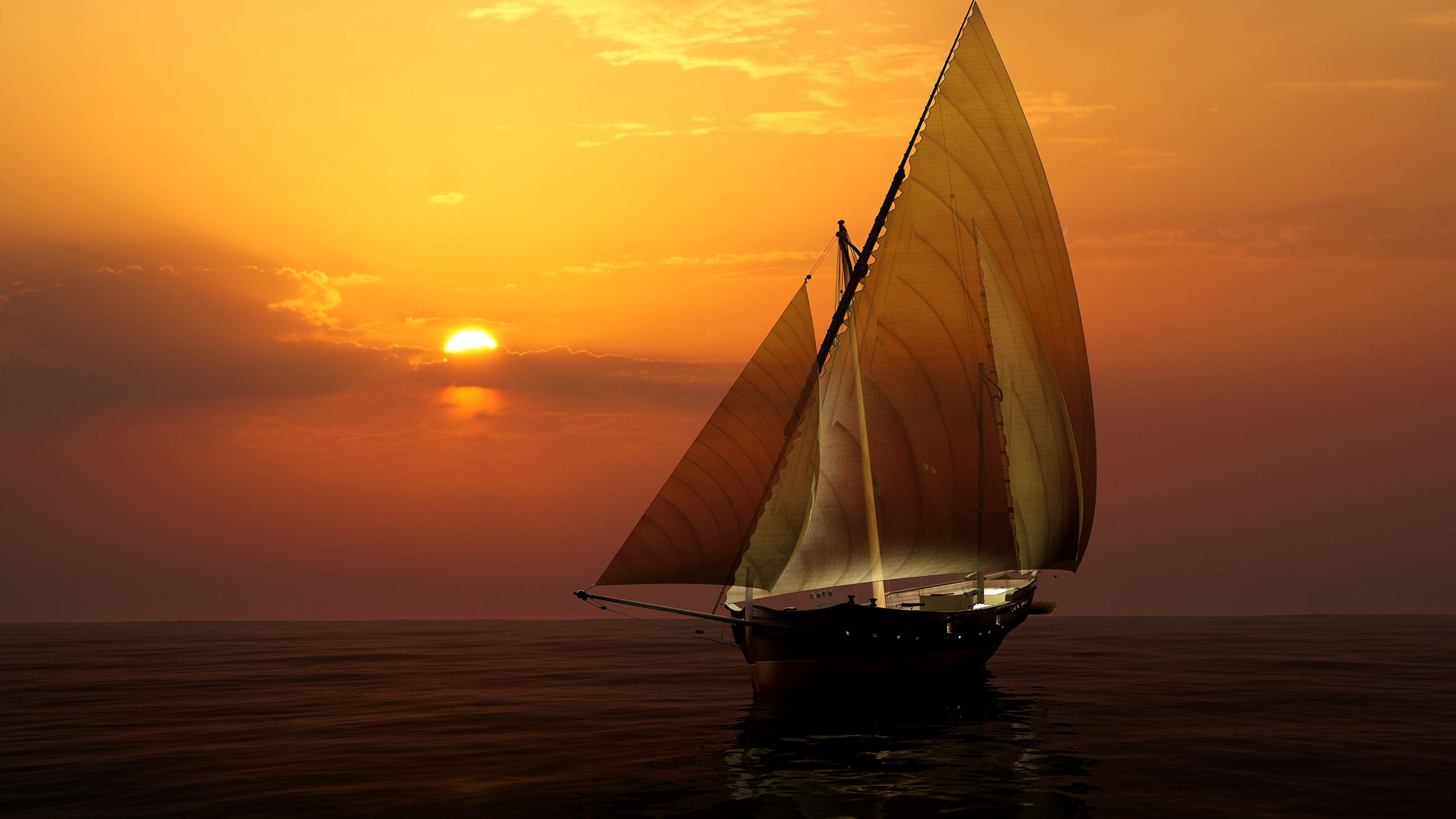 Velero en el Mar Durante la Puesta de Sol. Wallpaper in 2560x1440 Resolution