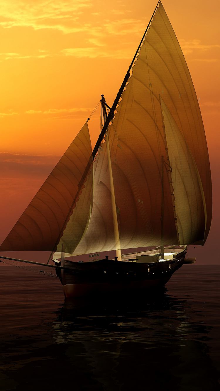 Sailboat on Sea During Sunset. Wallpaper in 750x1334 Resolution
