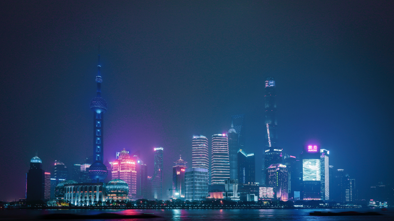 City Skyline During Night Time. Wallpaper in 1366x768 Resolution