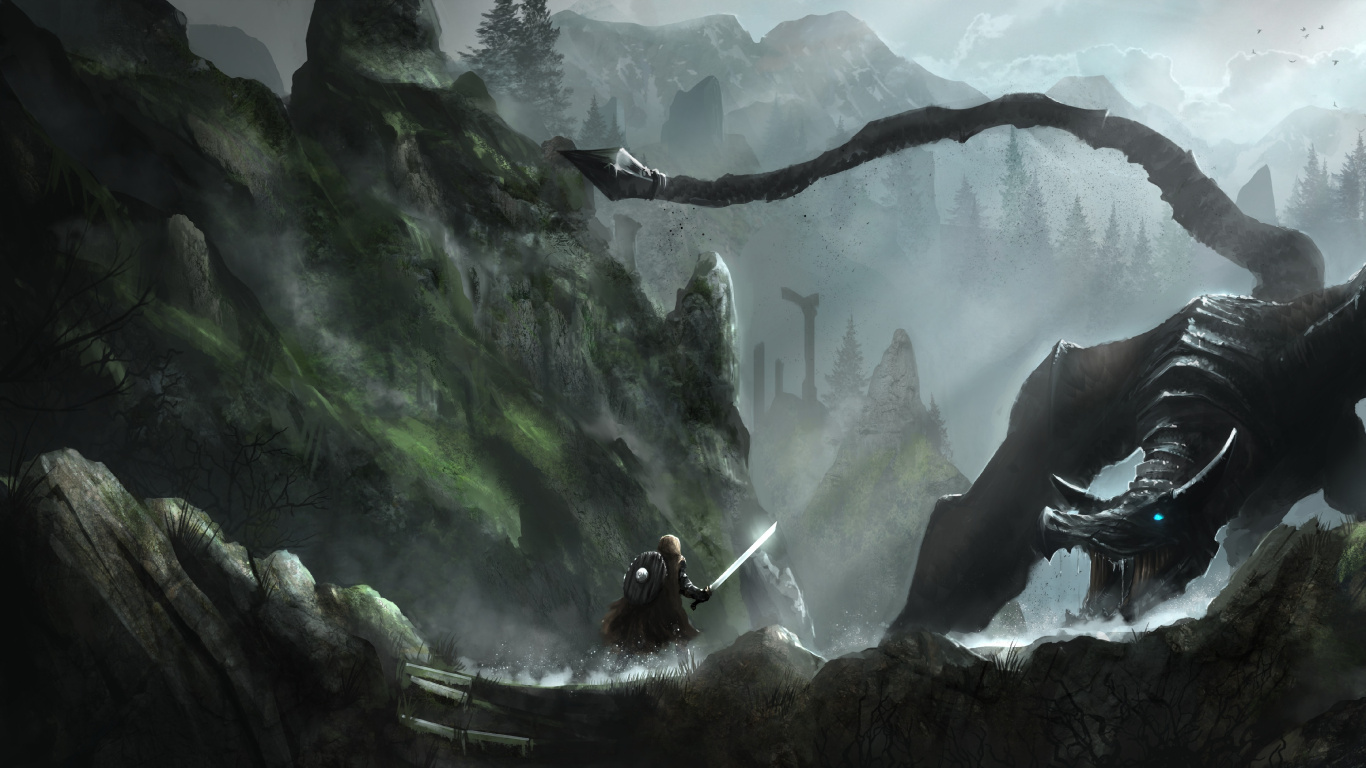 Illustration, Mythology, Darkness, Games, Terrain. Wallpaper in 1366x768 Resolution