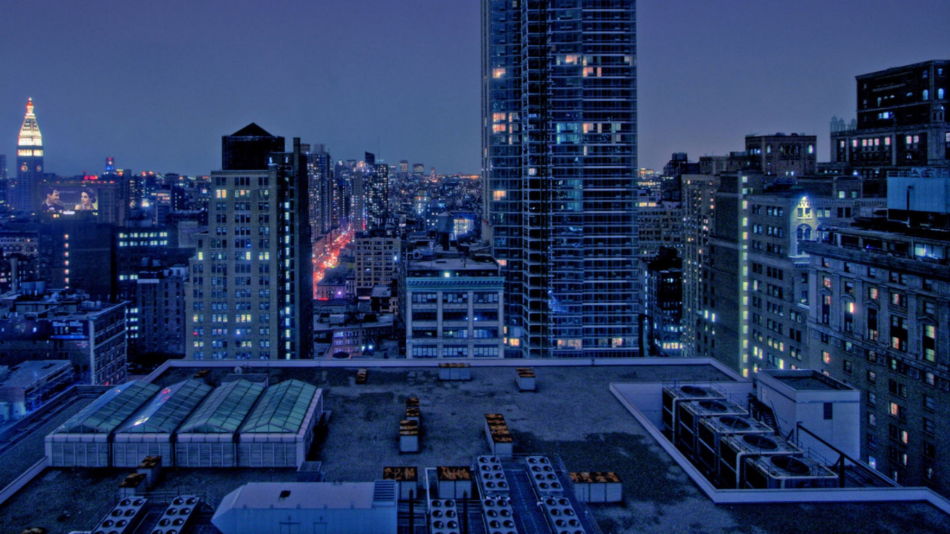 Horizon de la Ville Pendant la Nuit. Wallpaper in 1366x768 Resolution