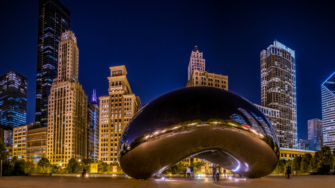 Skyline Der Stadt Bei Nacht Night. Wallpaper in 1366x768 Resolution
