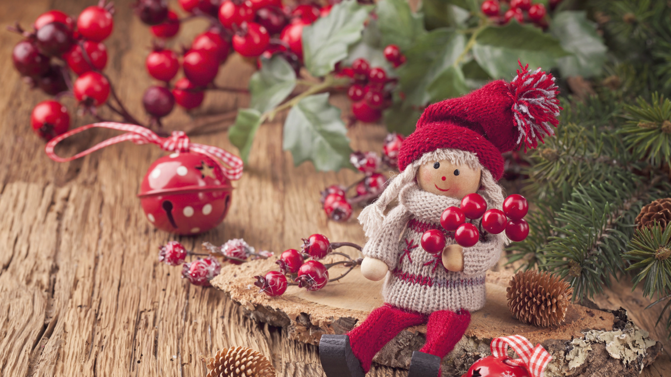 Christmas Day, Doll, Santa Claus, Christmas Ornament, Christmas Decoration. Wallpaper in 1366x768 Resolution