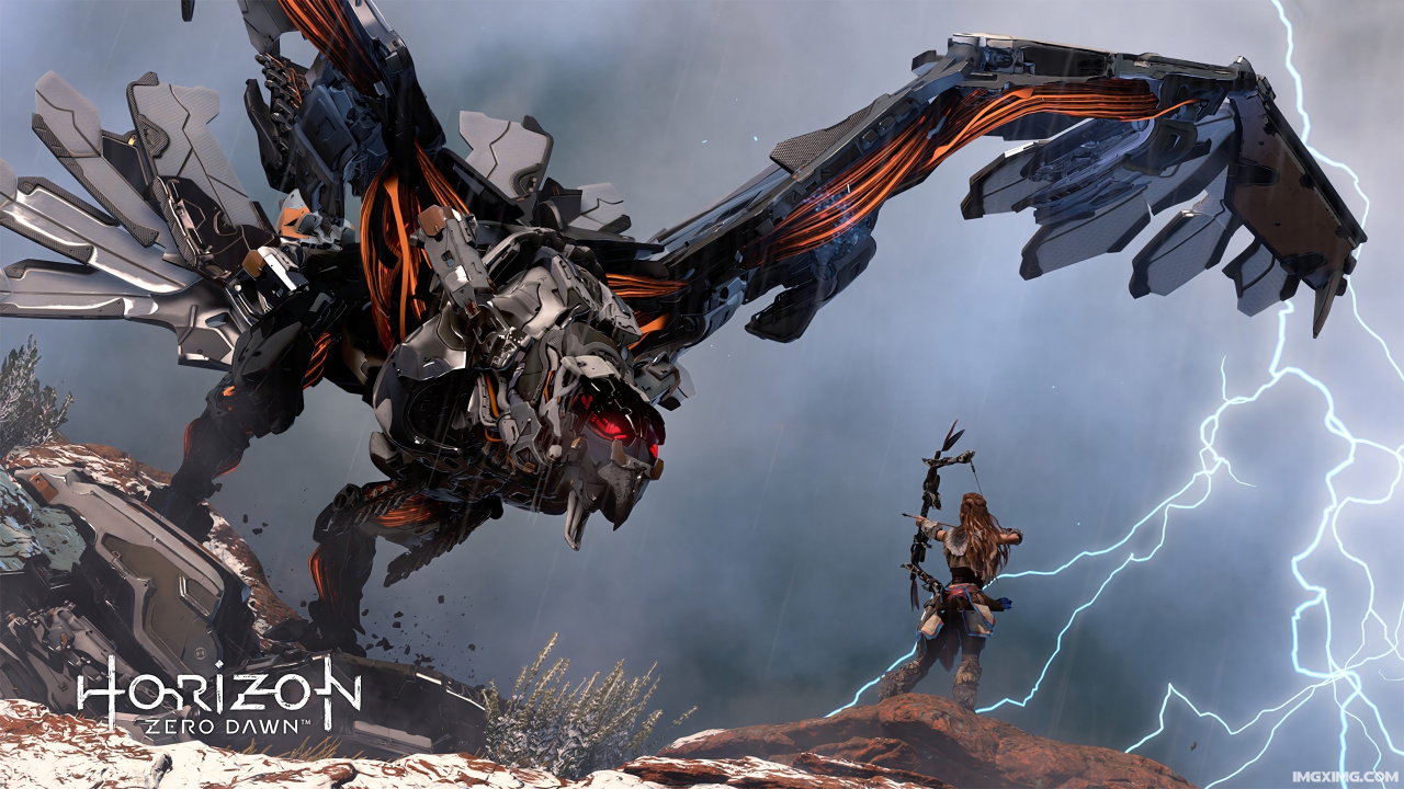 Horizon Zero Dawn, Playstation 4, Guerrilla Games, Aloy, Dragon. Wallpaper in 1280x720 Resolution