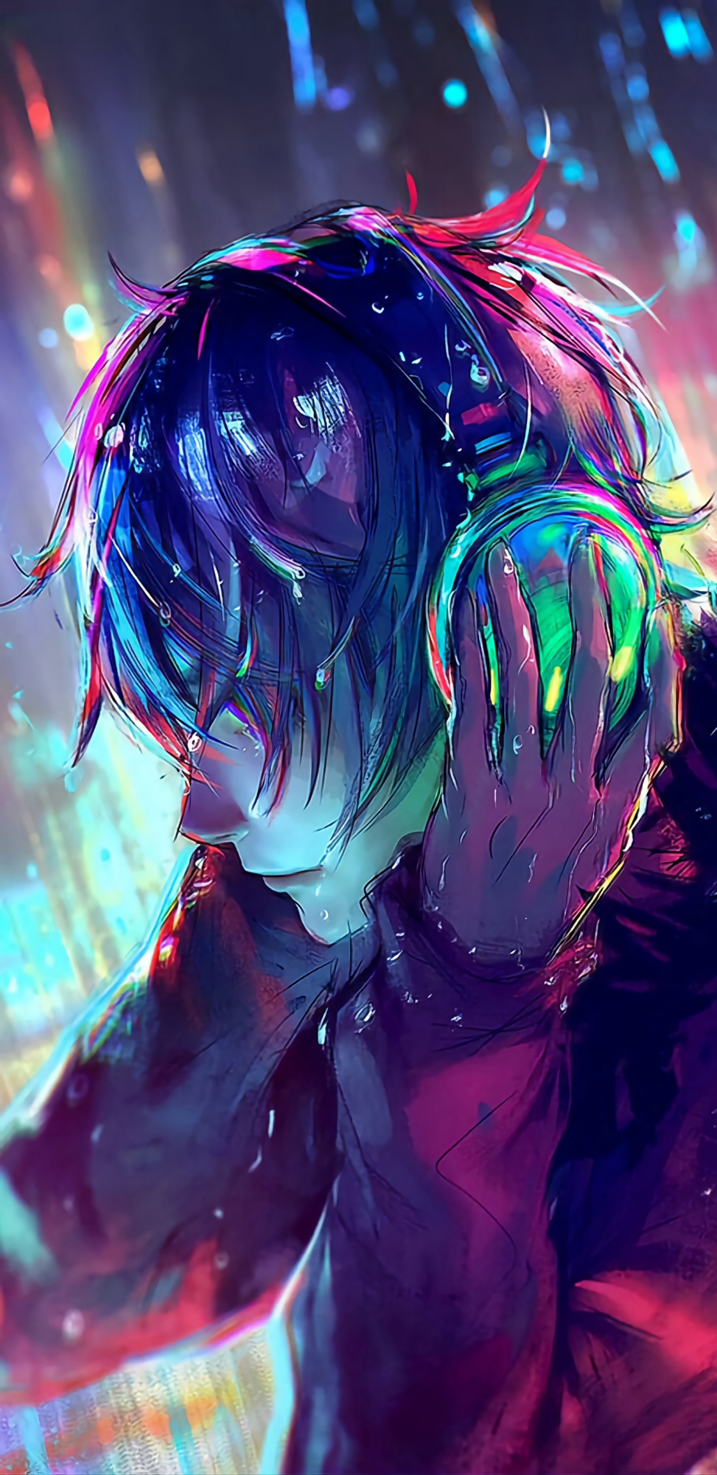 Néon Animé, L'anime, Néon, Art, Purple. Wallpaper in 1440x2960 Resolution