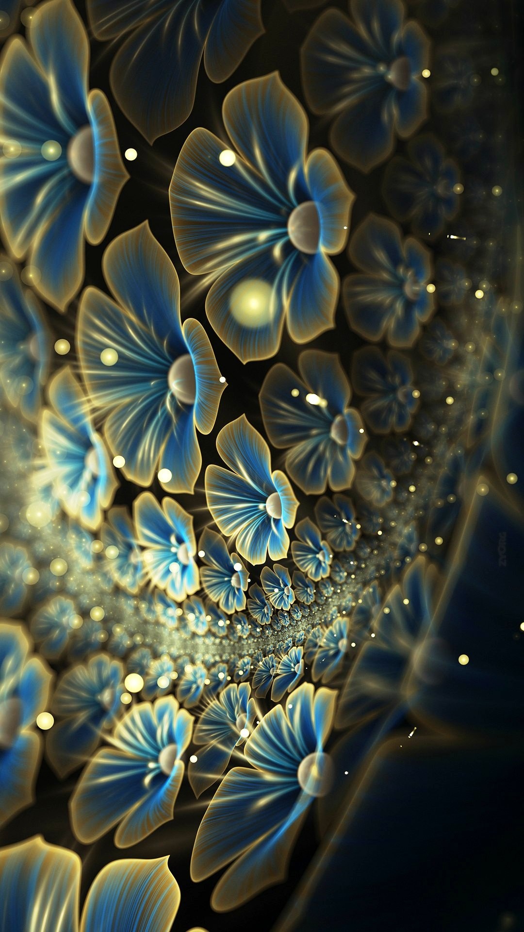 Blue and Black Flower Illustration. Wallpaper in 1080x1920 Resolution