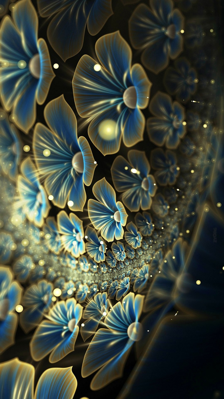 Blue and Black Flower Illustration. Wallpaper in 750x1334 Resolution