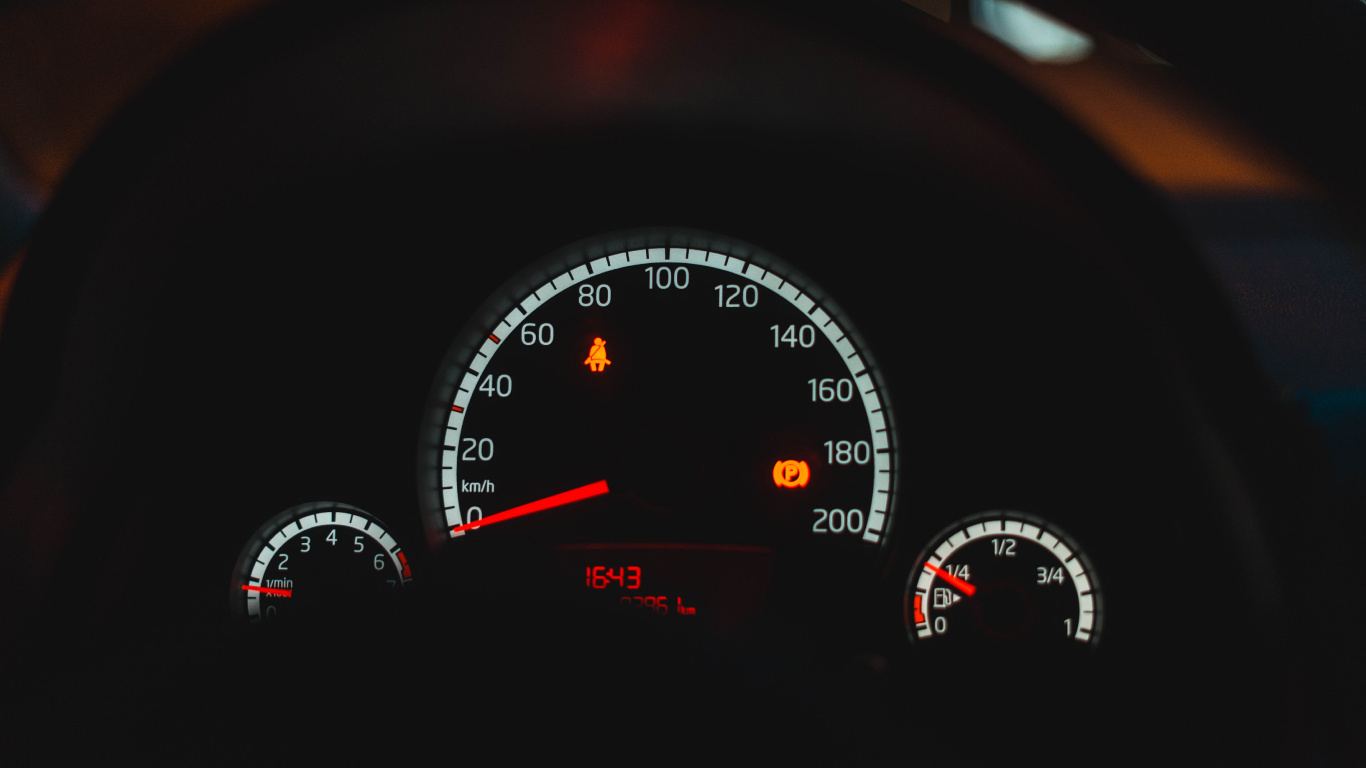 Compteur de Vitesse Analogique Noir et Rouge. Wallpaper in 1366x768 Resolution