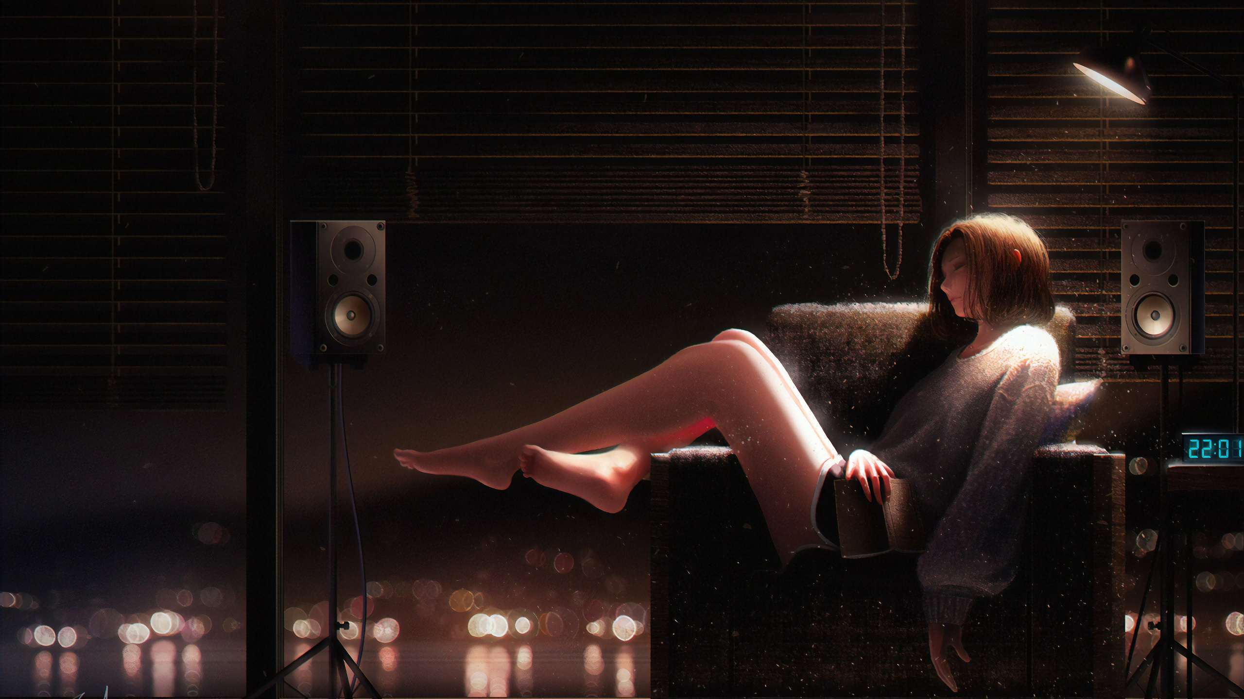 Frau im Grauen Langarmhemd Sitzt am Fenster. Wallpaper in 2560x1440 Resolution