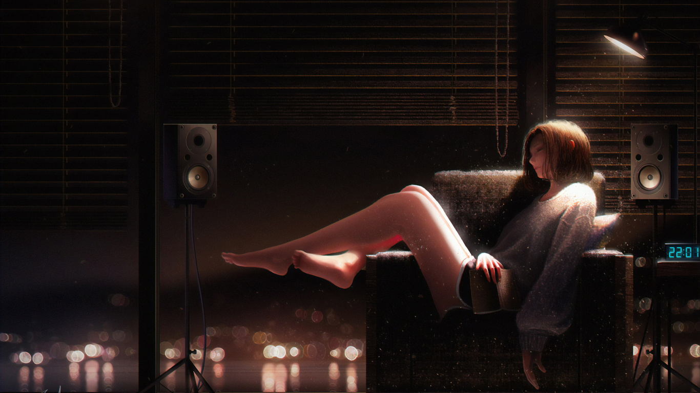 Femme en Chemise Grise à Manches Longues Assise Sur la Fenêtre. Wallpaper in 1366x768 Resolution