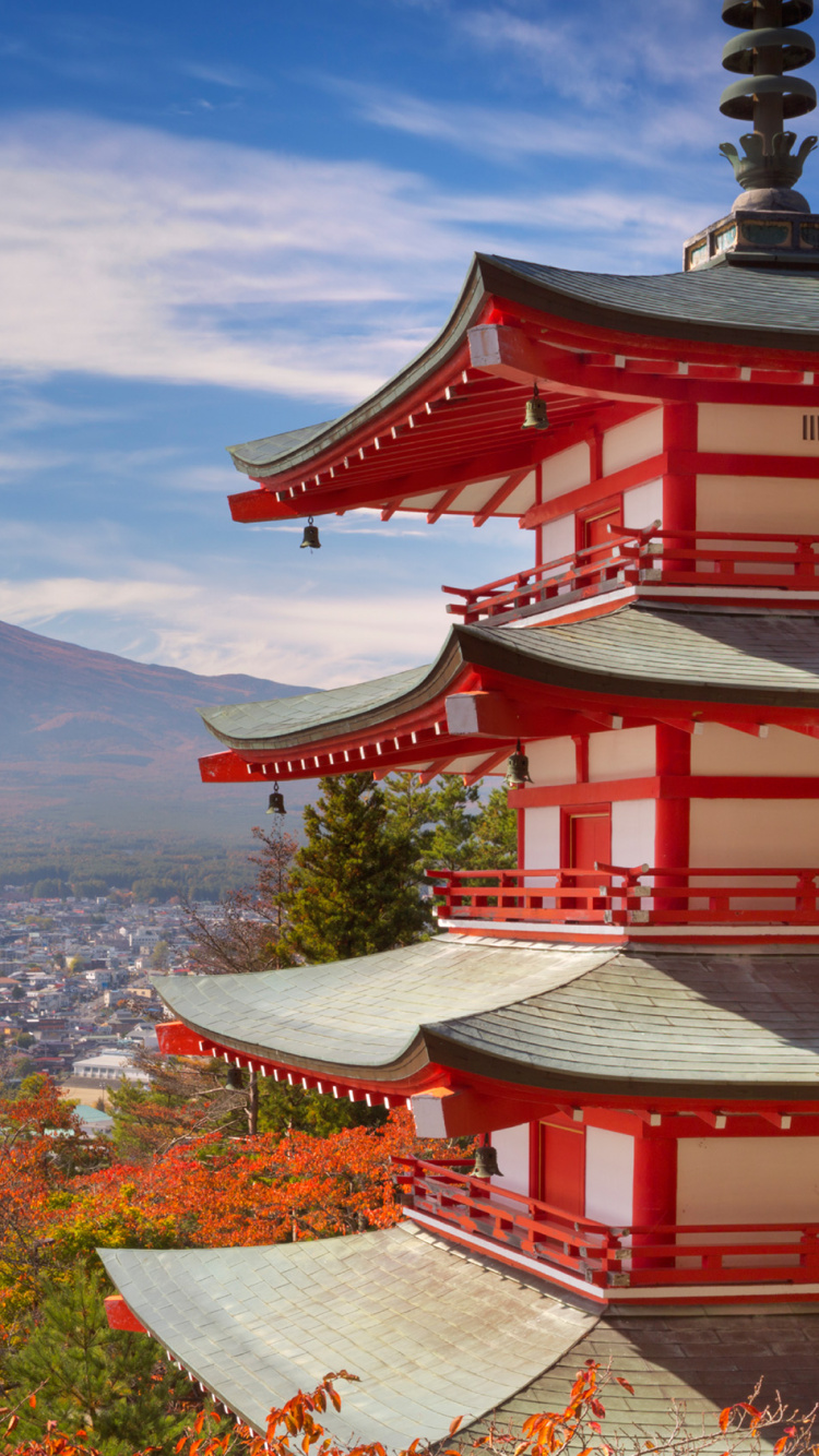 富士山, 天空, 旅行, 屋顶, 富士吉田Chureito 壁纸 750x1334 允许