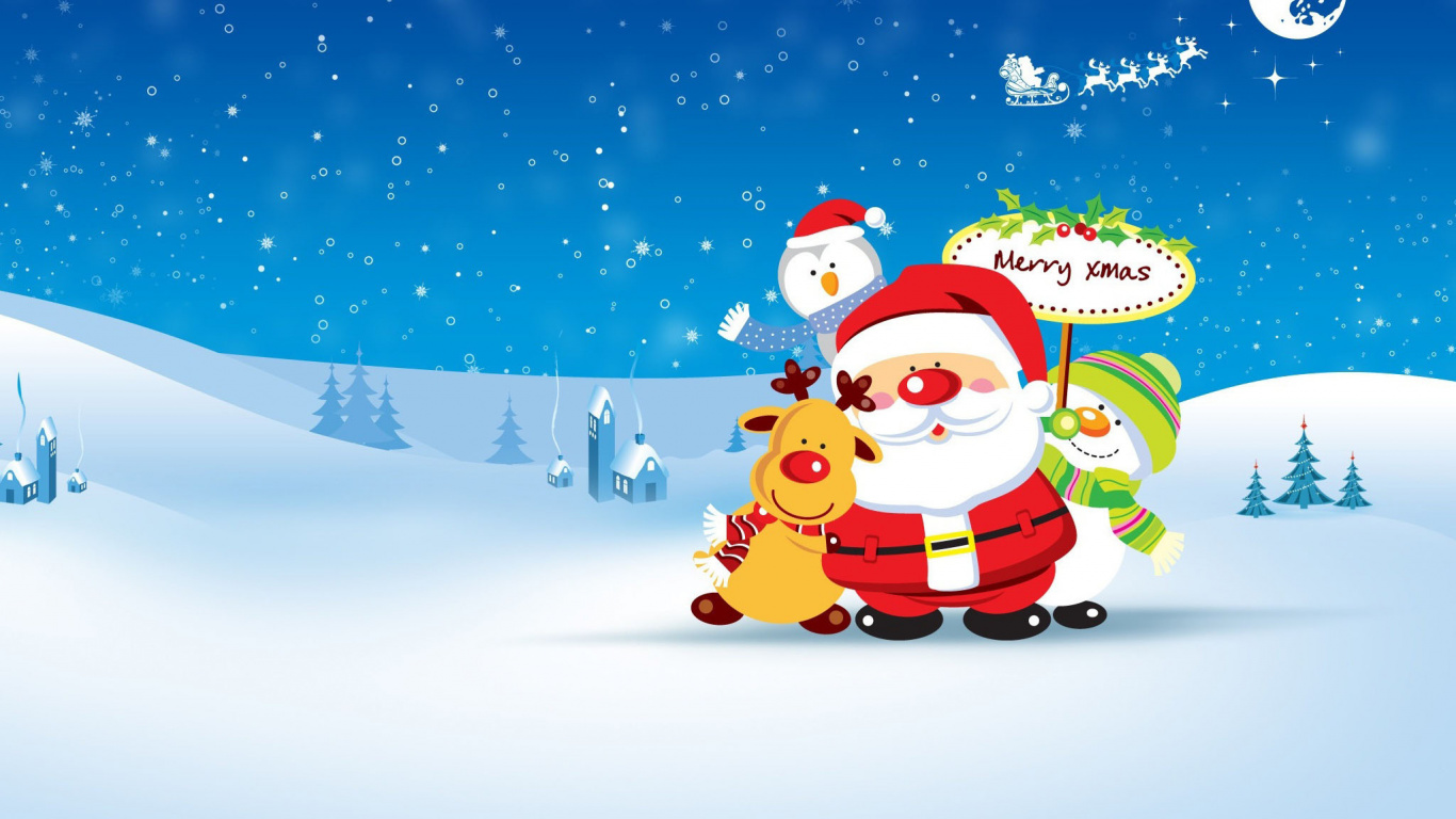 Christmas Day, Santa Claus, Cartoon, Christmas, Arctic. Wallpaper in 1366x768 Resolution